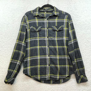 Tony Hawk Shirt Mens Small Black Yellow Plaid Skater Skateboard Flannel Grunge